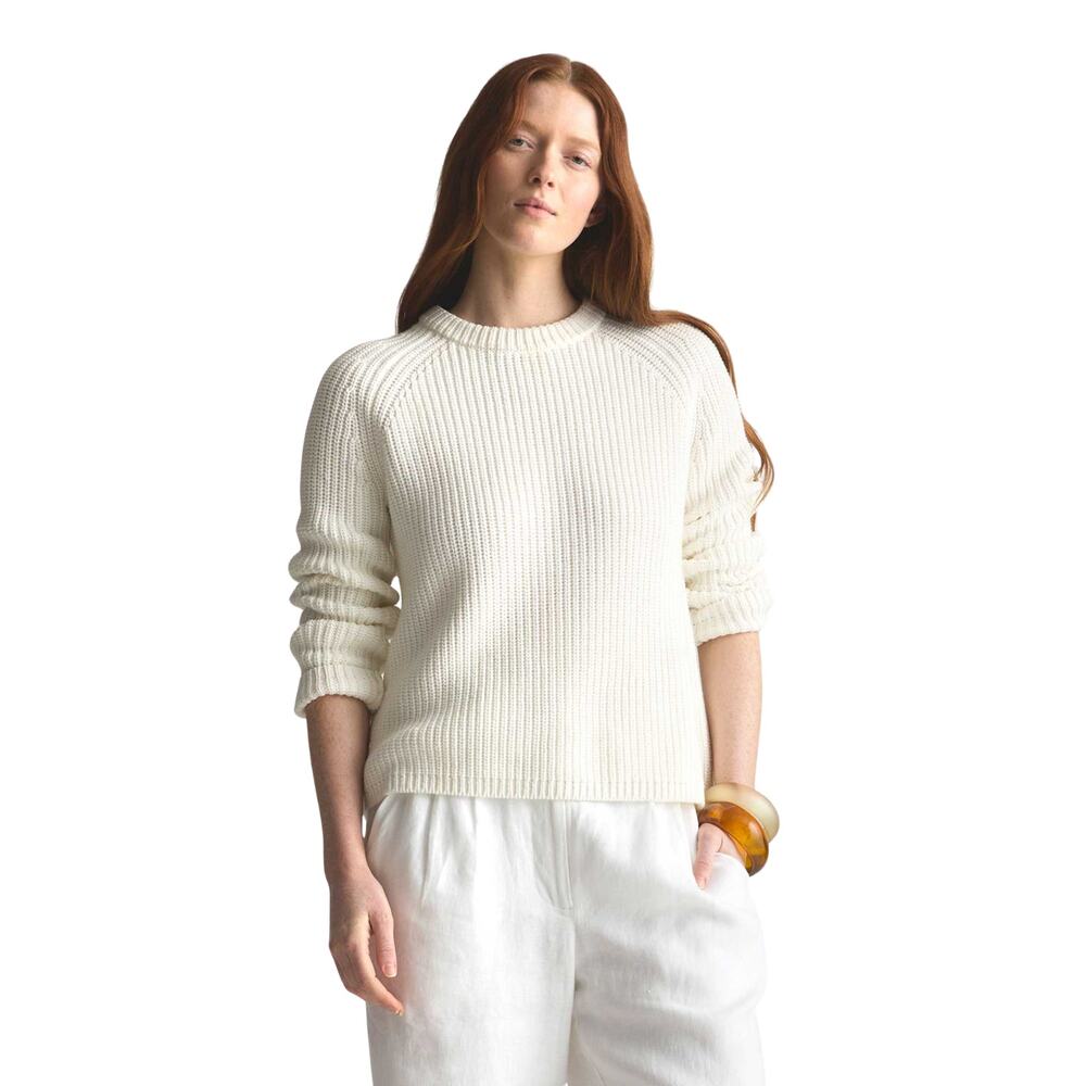 Quince 100% Organic Cotton Fisherman Crew Neck Sweater Knit Ivory EUC White Sz M